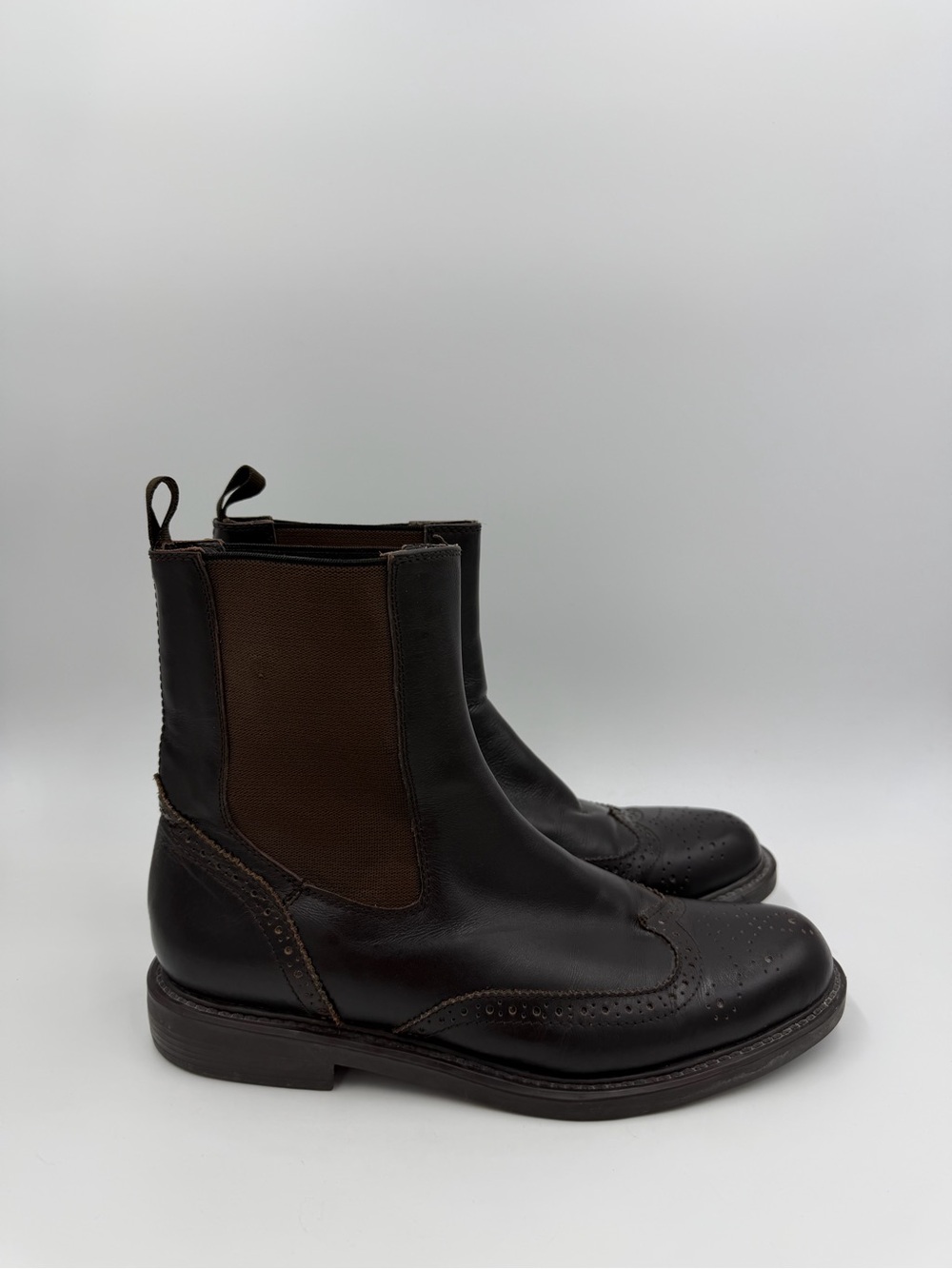 Studio Pollini Chelsea Boots Brown Leather Wingtip Brogue Ankle Boots Women’s 38